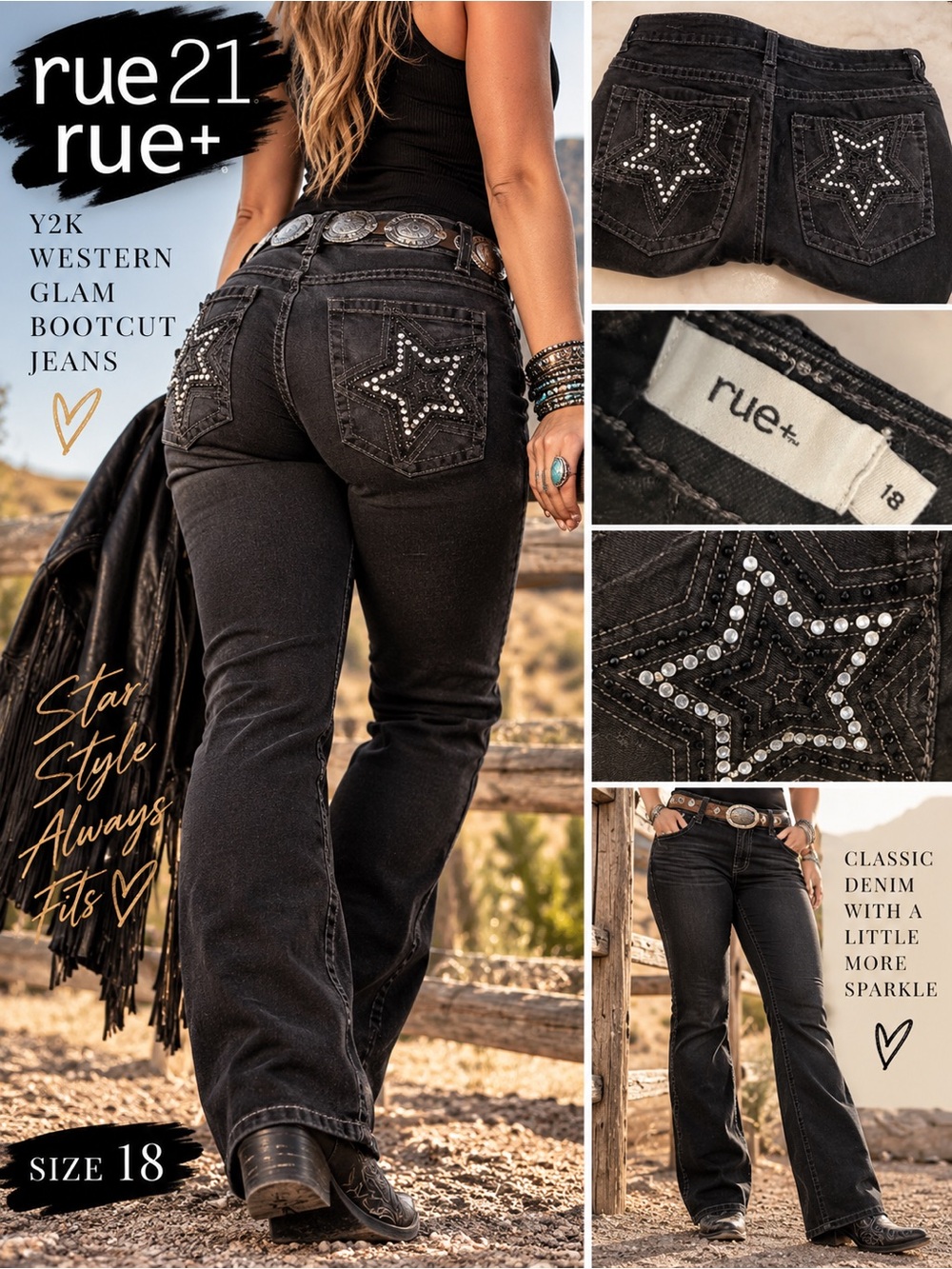 Rue21 Black Star-Studded Bootcut Jeans